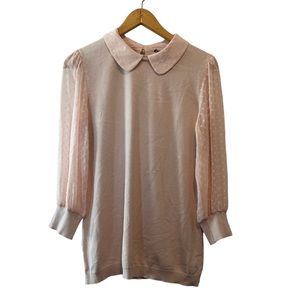 Adrianna Papell Soft Pink Blouse with Peter Pan Collar—Size Medium